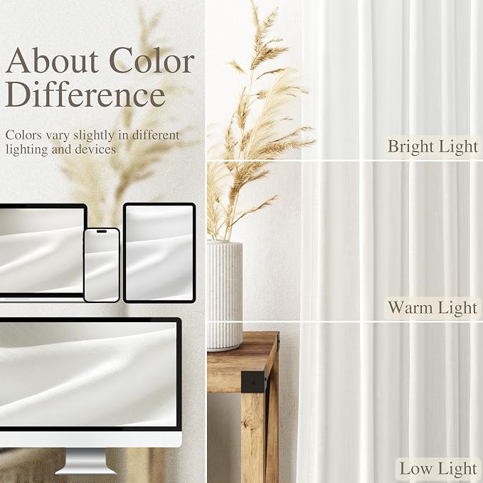 Nanspring Ivory Linen Curtains 95 Inch Length - Image 4