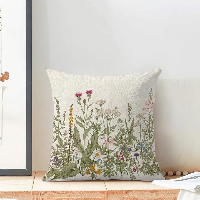AEIOAE Sage Green Pillow Covers 22x22 Inch Set of 2, Spring Wildflower Plant - Image 3