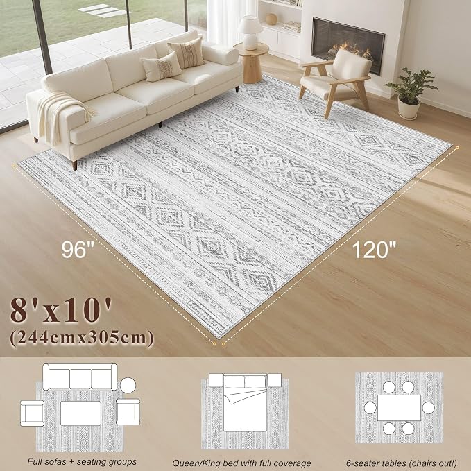 cotiled 8x10 Area Rug Living Room: Washable Boho Rugs - Image 2