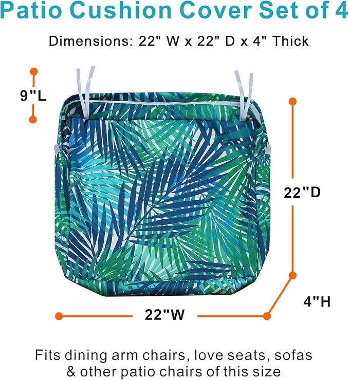 NettyPro Outdoor Cushion Slipcovers Waterproof Set 4, Patio Chair Seat Cushion - Image 3