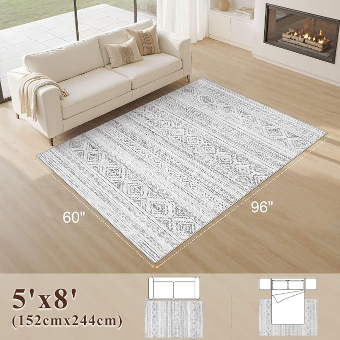 cotiled 5x8 Area Rug Living Room: Washable Boho Rugs - Image 2