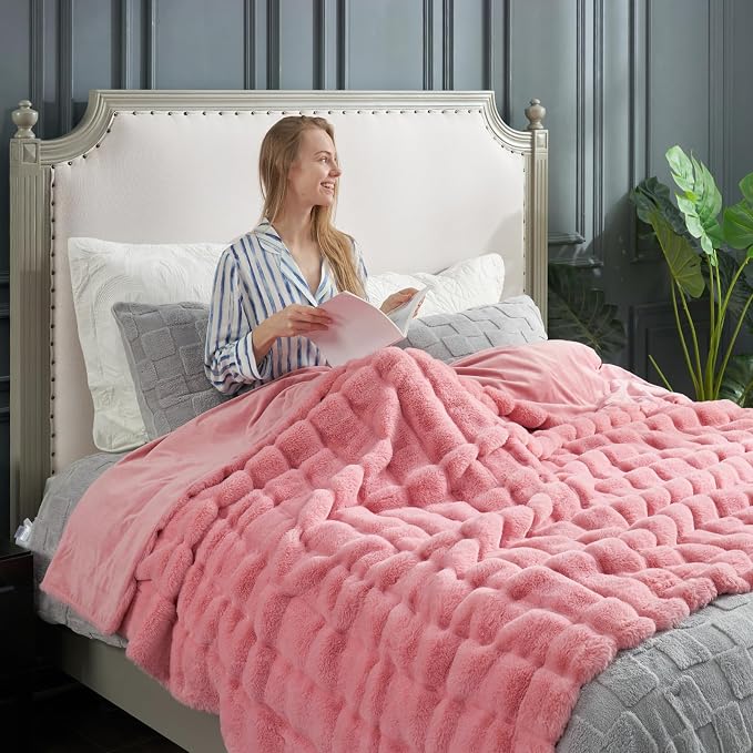 Cozy Bliss Deluxe Sheared Rabbit Faux Fur Throw Blanket, Soft Fuzzy High-Low - Image 7