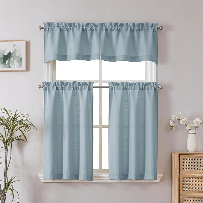 Chyhomenyc Bennet Aqua Valance for Windows, Faux Linen Slub Textured Semi Sheer - Image 2