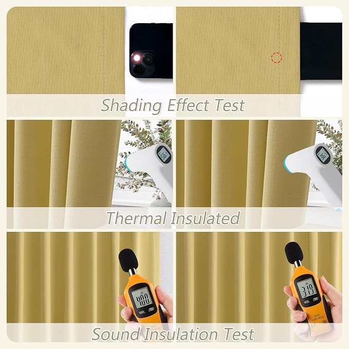 Guken Yellow 100% Blackout Linen Curtains 90 Inch Length 2 Panels Set - Image 5