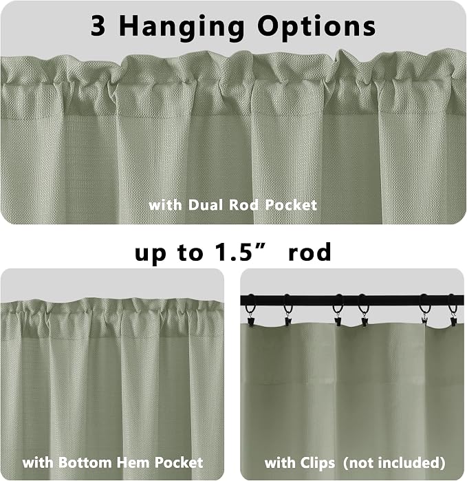 Gwine Light Green Valance for Windows, Light Filtering Faux Linen Textured - Image 5