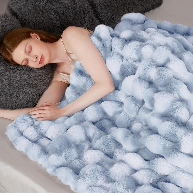 Touchat Luxury 1000GSM Faux Rabbit Fur Throw Blanket, Super Heavy Warm Cozy - Image 3
