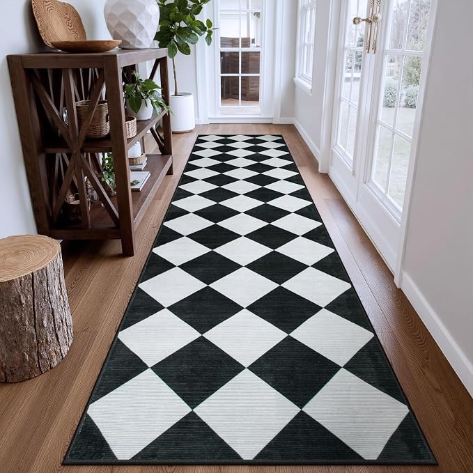 Beeiva Checkered Print Washable Rug Runners by Beeiva