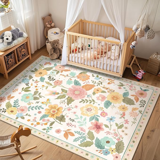 RELEANY Floral 8x10 Area Rug Machine Washable Soft Print Boho Carpet Non Slip - Image 6