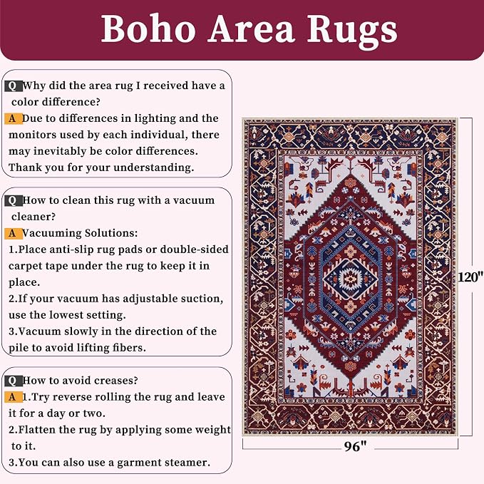 SERISSA Washable Rugs 8x10 Area Rugs, Large Non-Slip Boho Living Room Rug - Image 2