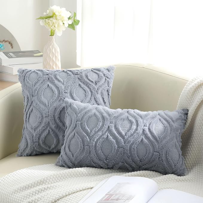 decorUhome Throw Pillow Covers 26x26 Inch Set of 2, Soft Plush Faux Wool Blue - Image 6
