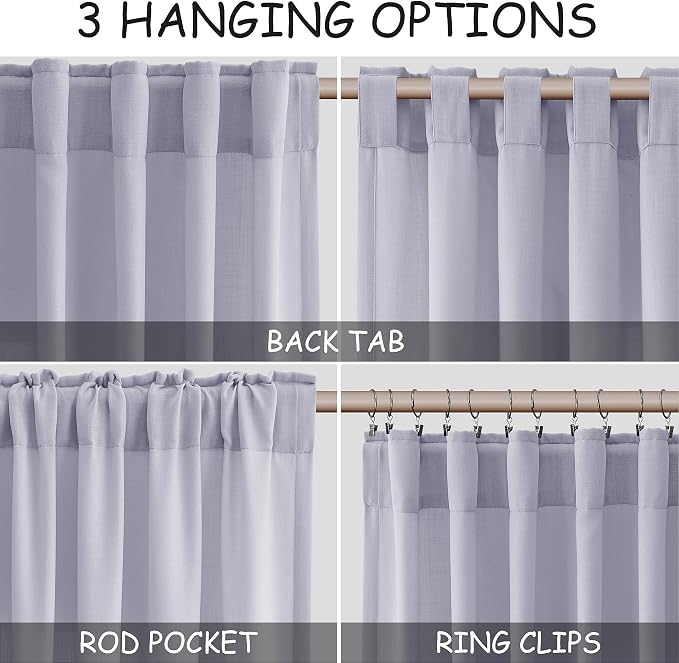 Nanspring Lavender Purple Linen Curtains 84 Inch Length 2 Panels Set - Image 2