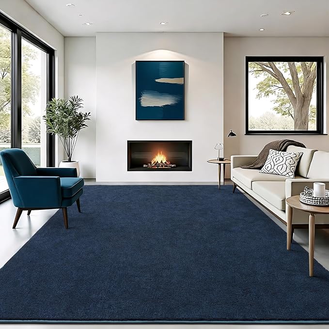Soft Rugs for Living Room 5x7 Navy Blue, Minimalist Area Rug for Bedroom by BBENRON