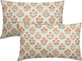 Orange Grey Gray Floral Pillow Covers 12x20 Inch Set of 2, Block Print Lumbar by Sivirary