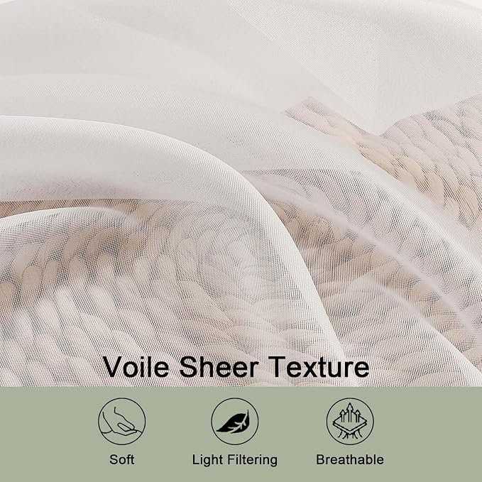 OWENIE Ivory Sheer Curtains 78 Inches Long 2 Panels Set, Ivory Sheer Curtain - Image 3