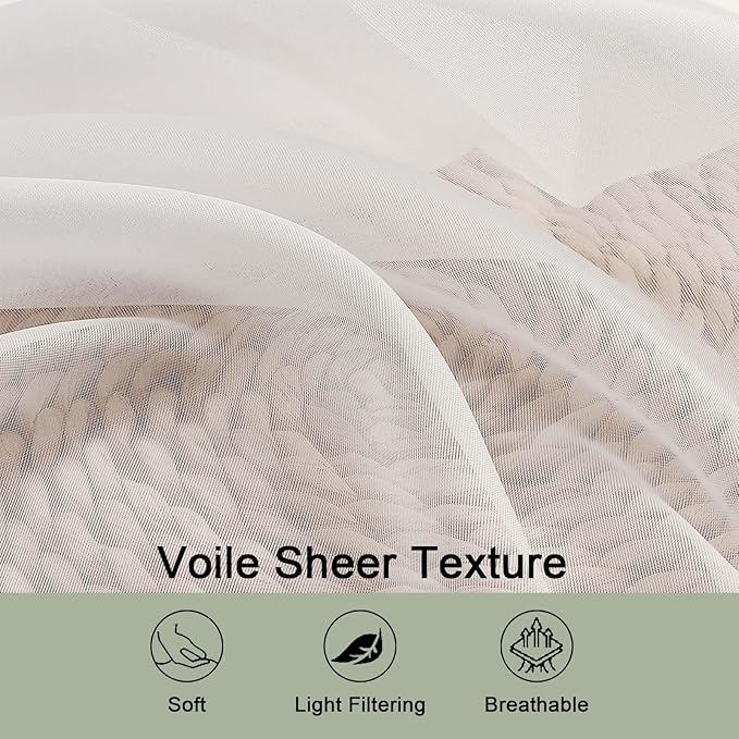 OWENIE Sheer Ivory Curtains, Sheer Curtains 63 inch Length 2 Panels Set - Image 3