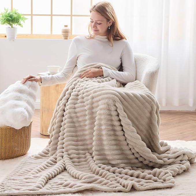 NEWCOSPLAY Super Soft Twin Blanket Linen Premium Silky Flannel Fleece 3D Ribbed - Image 2