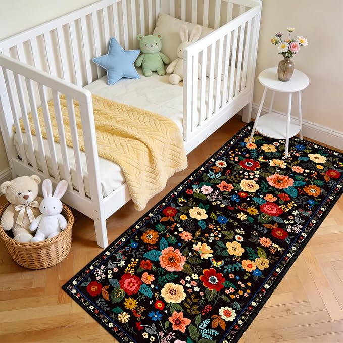 RELEANY Floral Nursery 2x5 Area Rugs Washable Print Boho Cute Carpet Non Slip - Image 3