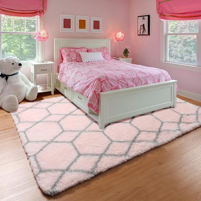 ONASAR Area Rugs for Bedroom Living Room, 4x6 Fluffy Pink and Grey Throw Rug - Image 6