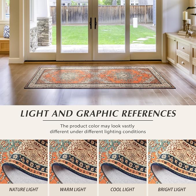 Runner Rug for Bedroom, 2x6 Non-Slip Vintage Area Rug, Machine Washable Boho - Image 4