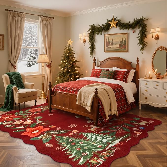 Lahome Floral Christmas Rugs for Living Room, Washable Christmas Rug 8x10 Under - Image 3