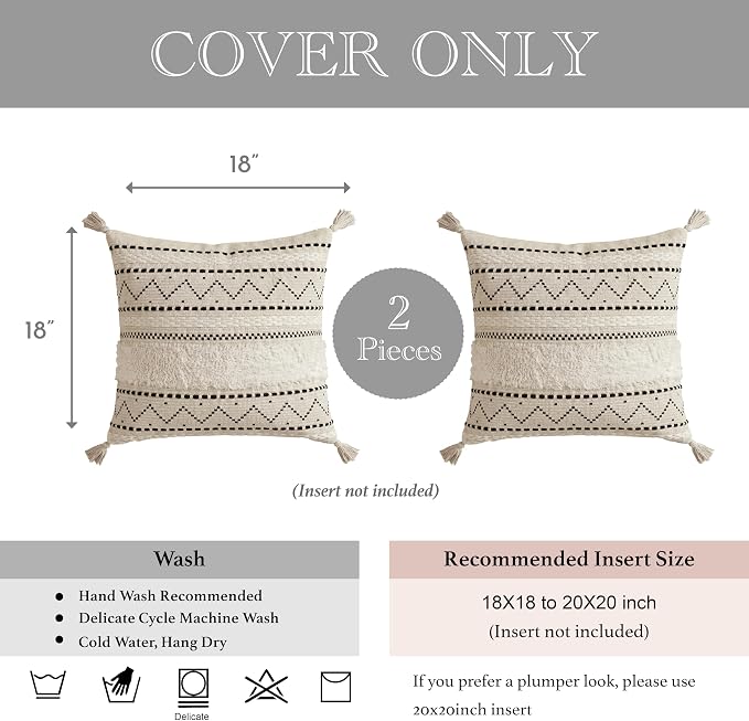 BlissBlush Decorative Throw Pillow Covers 18x18 Combo Set of 2 Square Boho - Image 5