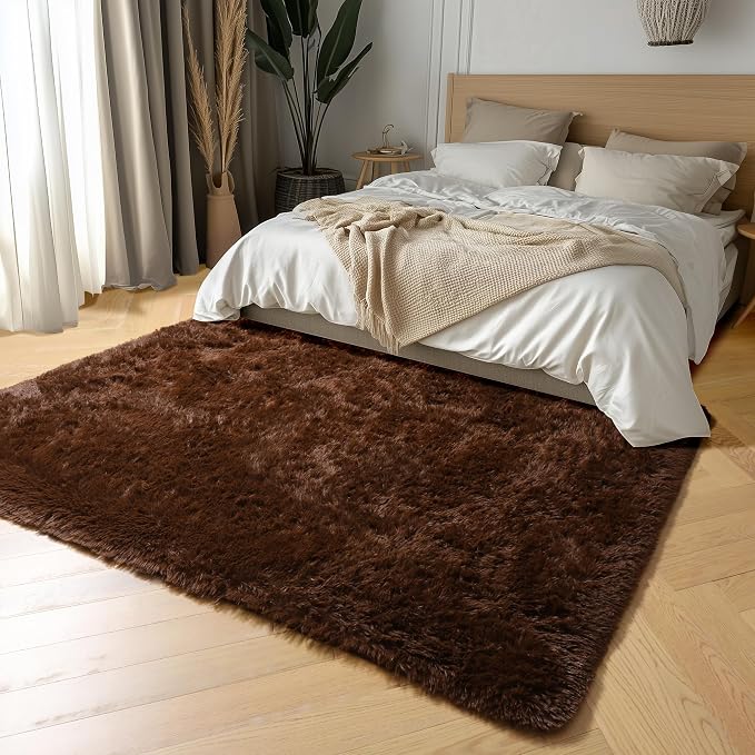 Amdrebio Dark Brown Area Rugs for Bedroom Living Room, Fluffy Shaggy Plush 4x6 - Image 7