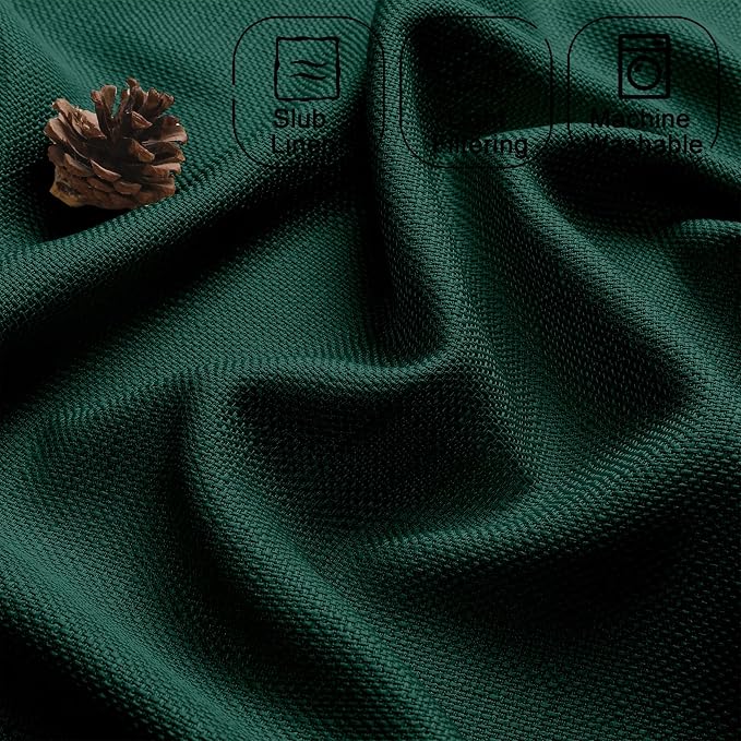 Chyhomenyc Christmas Hunter Green Curtains 30 Inch Length, Faux Linen Textured - Image 2