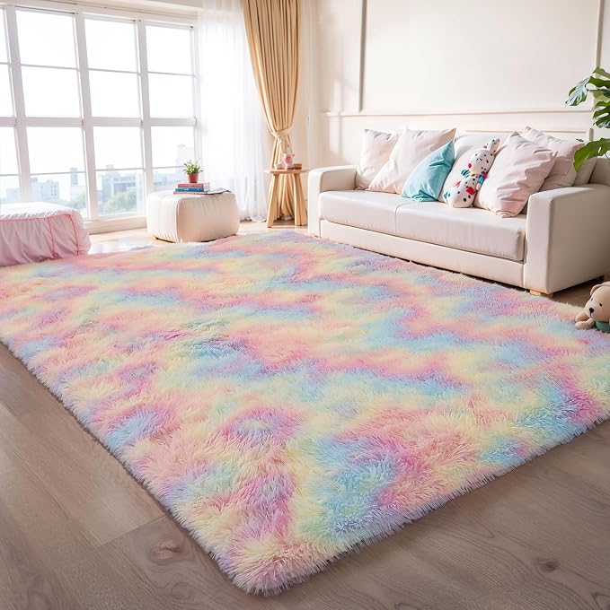 5x8 Rainbow Shaggy Unicorn Kids Rug - Image 9