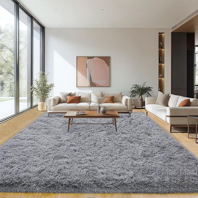 8x10 Area Rugs for Living Room Bedroom, Ultra Soft Fluffy Grey Large Rug Carpet by Unknown