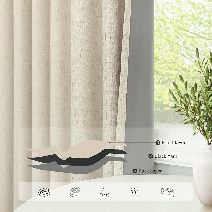 Burlap Colored Blackout Curtain 84 Inch Length 2 Panel Faux Linen Modern - Image 5
