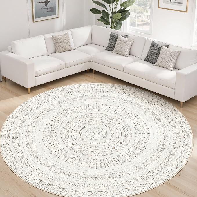 cotiled 8x8 Round Area Rug Living Room: Washable Boho Rugs - Image 8