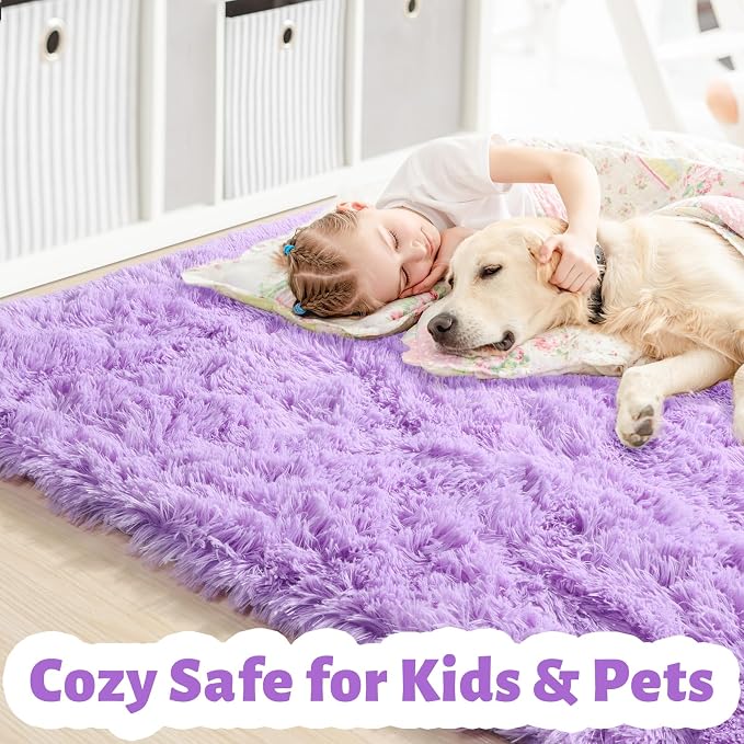 Purple Area Rugs for Girls Bedroom, 5x8 Rug, Fluffy Shag Rug for Living Room - Image 2