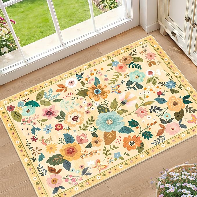 RELEANY Floral Nursery 2x3 Area Rugs Washable Print Boho Cute Carpet Non Slip - Image 2
