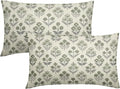 Green Grey Gray Floral Pillow Covers 12x20 Inch Set of 2, Block Print Lumbar by Sivirary