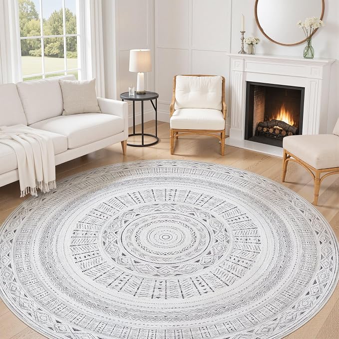 cotiled 8x8 Round Area Rug Living Room: Washable Boho Rugs by COTILED