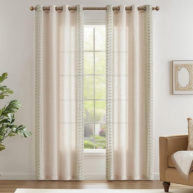 jinchan Boho Curtains for Bedroom Linen Blend Window Curtains 84 Inches Long 2 - Image 2