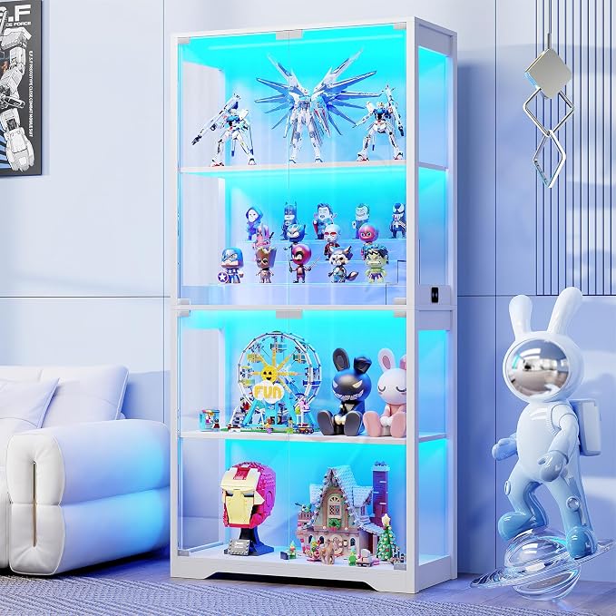 BROTTAR Display Cabinet with Glass Doors, 4-Tier Curio Cabinet with 3 Color by BROTTAR
