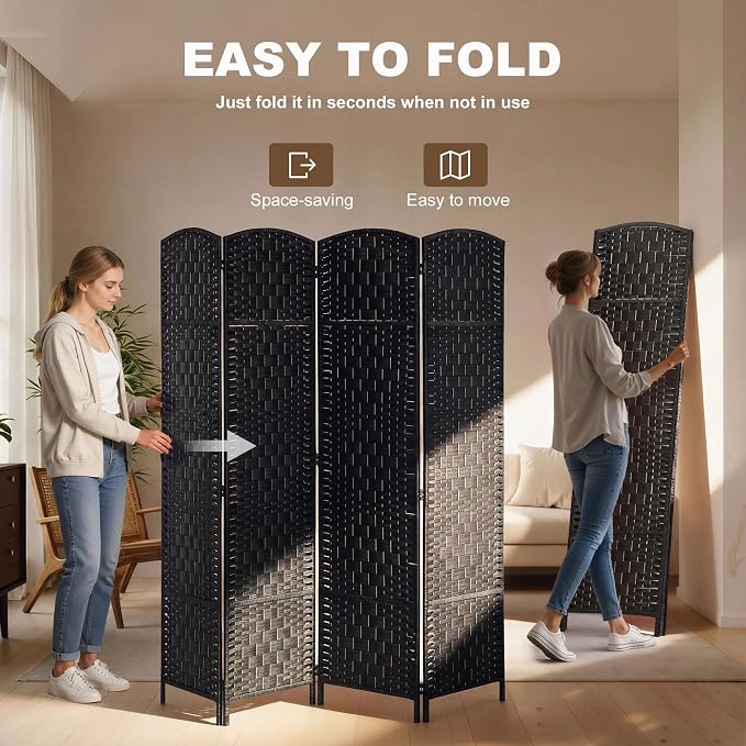HOMCOM Room Divider 4 Panel, 6FT Tall Folding Privacy Screen, Freestanding - Image 3