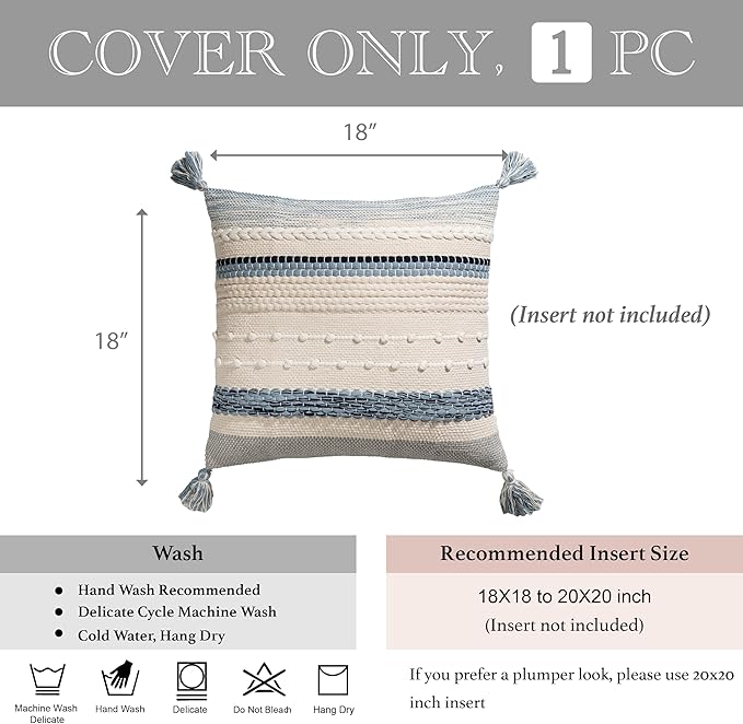 BlissBlush Coastal Blue Boho Decorative Throw Pillow Cover 18x18 Modern - Image 5