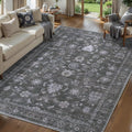 Tangsoo 5x7 Grey Rug for Living Room Non Slip, Washable Vintage Gray Floral Rug by Tangsoo