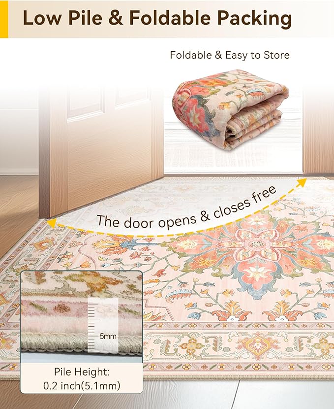 Area Rugs 3'x5' Washable Non-Slip, Floral Vintage Distress Print Pattern - Image 5