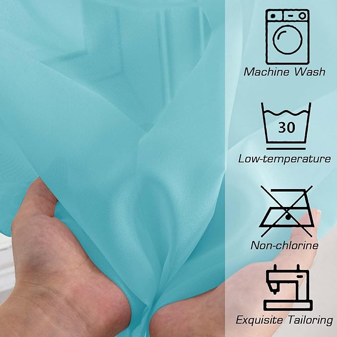 OWENIE Aqua Sheer Curtains for Bedroom Living Room 96 Inches Long 2 Panels Set - Image 5