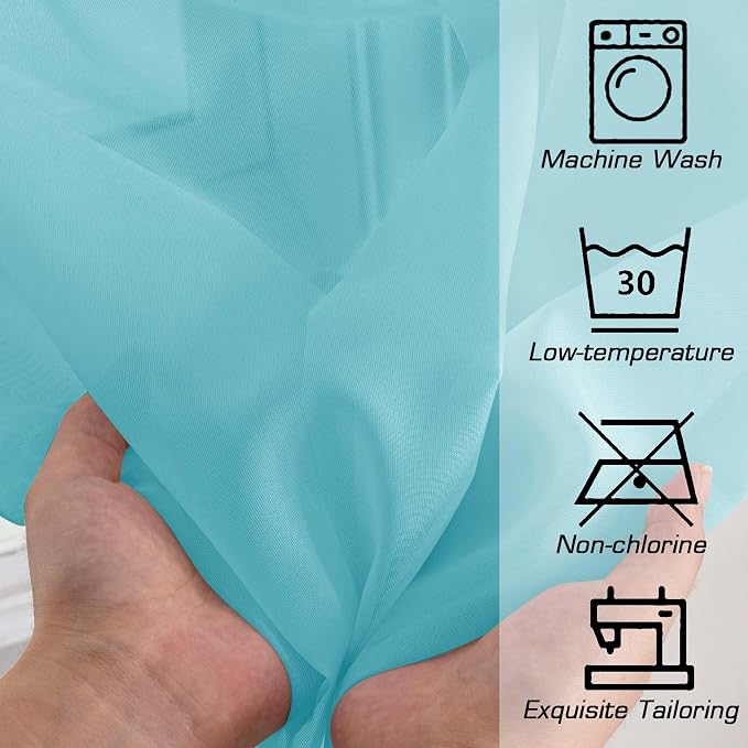 OWENIE Sheer Aqua Curtains for Bedroom Living Room 63 Inch Length 2 Panels Set - Image 5