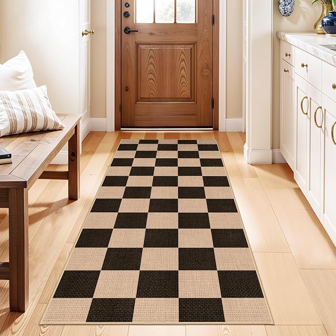 Easy Jute 2x5 Runner Rug: Non Slip Checkered Low Pile Indoor Doormat - Image 3