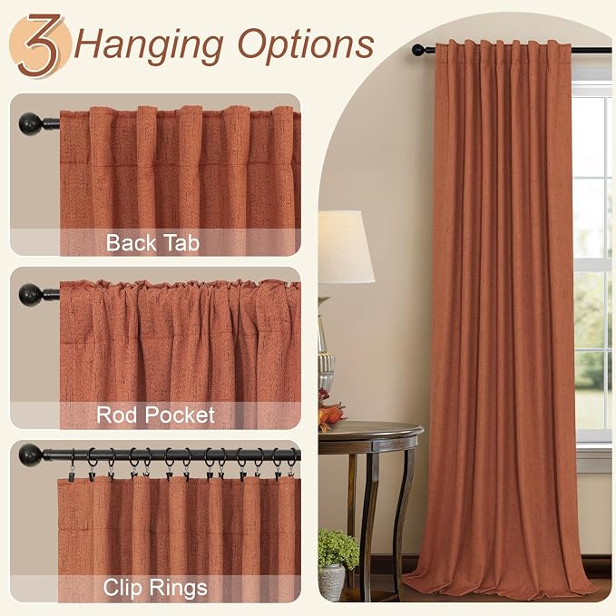 Rust Colored Curtains for Bedroom 96 Inches Long 2 Panel Set Faux Linen Cute - Image 6