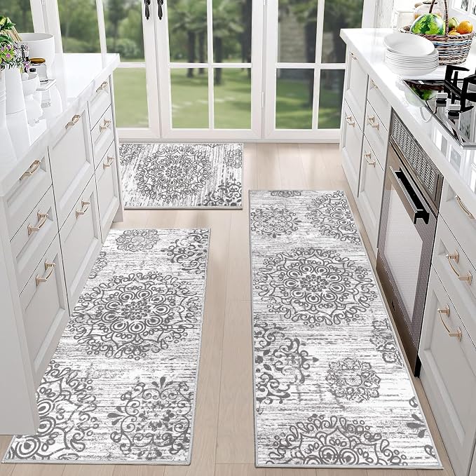 HEBE Farmhouse Kitchen Rugs Sets of 3 Non Slip Washable Boho Kitchen Rugs and by HEBE