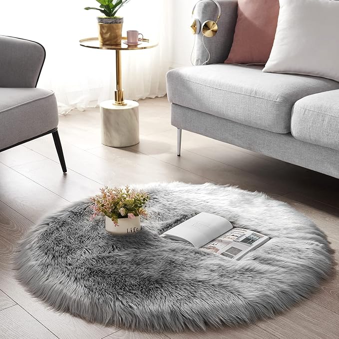 SERISSA Soft Round Faux Sheepskin Fur Rug - Image 4