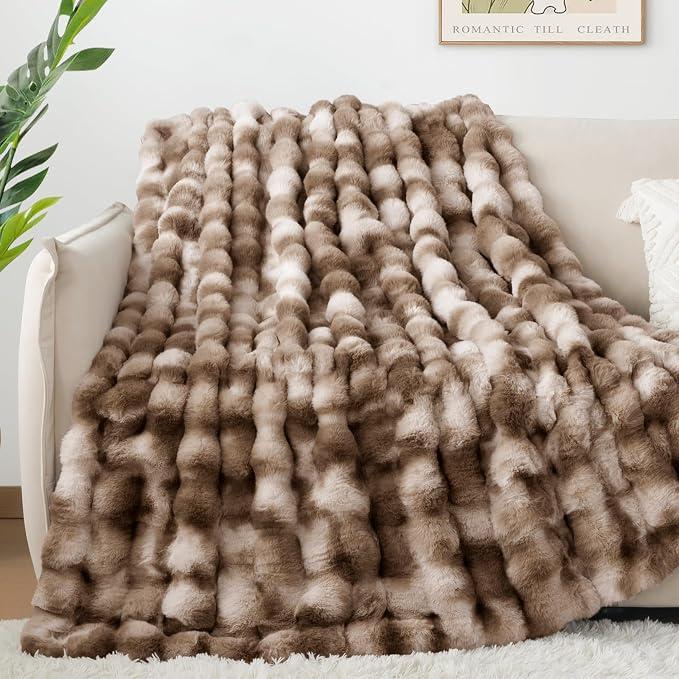 Touchat Luxury 1000GSM Rabbit Faux Fur Blanket, Super Heavy Warm Cozy Brown - Image 4