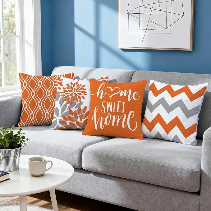 Hexagram Geometric Orange Pillow Covers 18x18 Set of 4, Decorative Outdoor Boho - Image 7