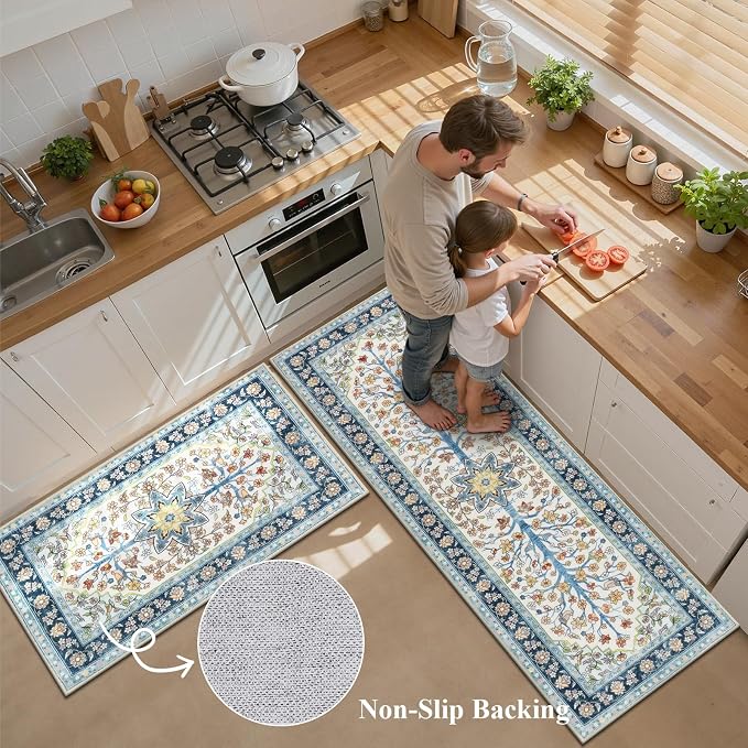 HEBE Boho Kitchen Rugs Sets of 3 Non Slip Washable Farmhouse Kitchen Rugs and - Image 4
